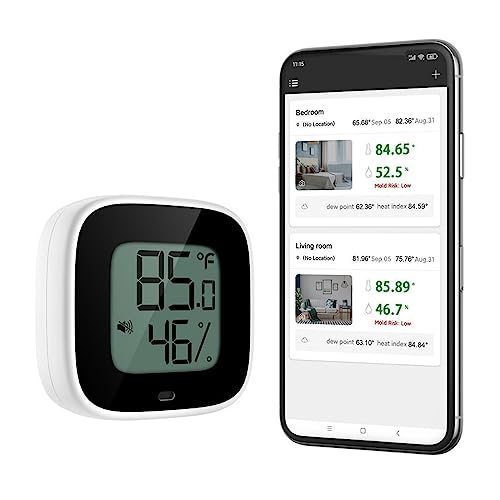 Drahtloses Thermometer-Hygrometer, Mini-Bluetooth 5.0, Integrierter Luftfeuchtigkeits- Und Temperatursensor(Black) von SMTYXS