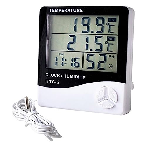 Elektronisches Thermometer Hygrometer Uhr LCD Digital Temp Luftfeuchtigkeitsmesser Home Indoor Outdoor Wetterstation Mit Wecker(Type2) von SMTYXS