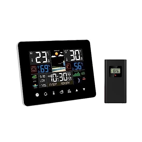 Hygrometer, Thermometer, Touchscreen-Bedienung, Wetterstation, Wecker Mit Kabellosem Außensensor von SMTYXS