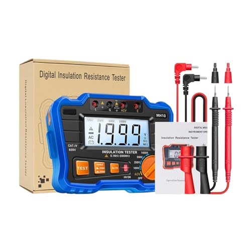 Isolationswiderstand Digitales Megohmmeter Meter Erdungsmessgerät Automatische Entladung AC/DC Spannung LCD Ohm Tester Werkzeuge(Blue) von SMTYXS