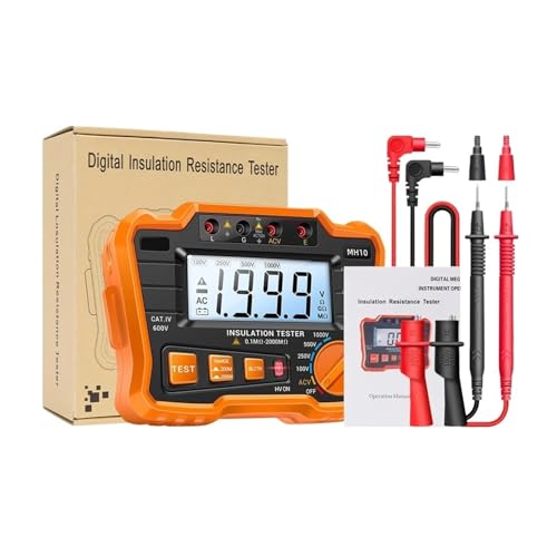 Isolationswiderstand Digitales Megohmmeter Meter Erdungsmessgerät Automatische Entladung AC/DC Spannung LCD Ohm Tester Werkzeuge(Orange) von SMTYXS