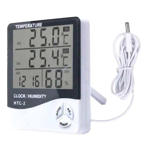 LCD Elektronisches Digitales Temperatur-Feuchtigkeitsmessgerät Thermometer Hygrometer Indoor Outdoor Wetterstation Uhr(2) von SMTYXS