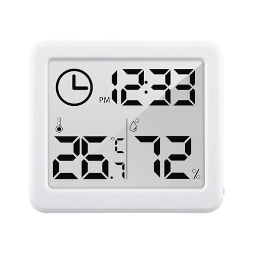 Multifunktions-Thermometer-Hygrometer, Automatische Elektronische Temperatur- Und Feuchtigkeitsüberwachungsuhr, 3,2 Zoll Großer LCD-Bildschirm(White) von SMTYXS