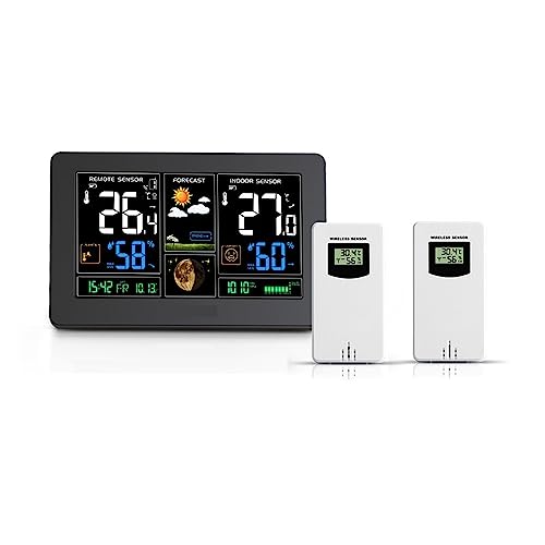 Professionelle Drahtlose Wetterstationen, Innenfernsensoren, Digitaler Wecker, Zeitkalender, Hygrometer, Luftfeuchtigkeit Und Temperatur(2pcs sensor) von SMTYXS