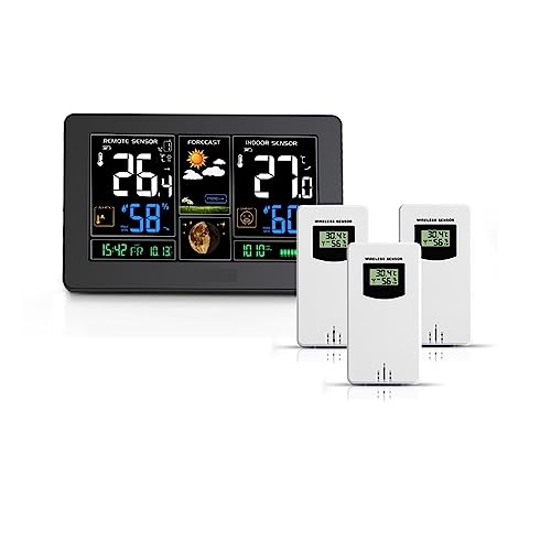 Professionelle Drahtlose Wetterstationen, Innenfernsensoren, Digitaler Wecker, Zeitkalender, Hygrometer, Luftfeuchtigkeit Und Temperatur(3pcs sensor) von SMTYXS