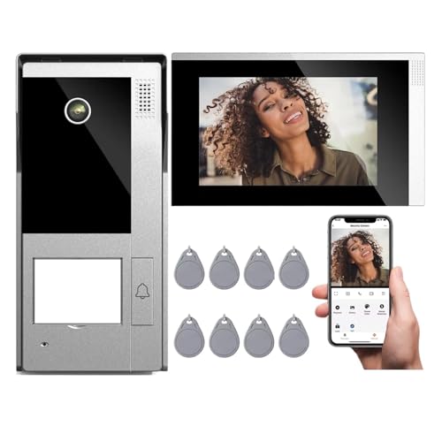 SMTYXS 4-Draht-WLAN-Video-Gegensprechanlage, 1080P-Video-Türklingel-Gegensprechanlage, 7-Zoll-IP-Touchscreen, Bewegungserkennung, APP/RFID-Karte(1M1D) von SMTYXS