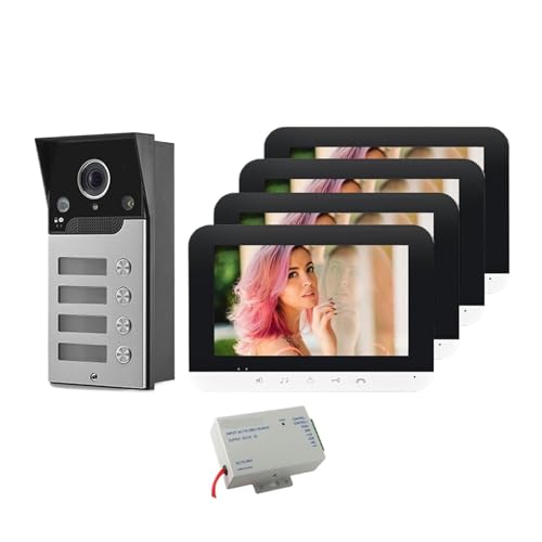 SMTYXS 7-Zoll-Monitore 2/3/4 Apartment-/Familien-Video-Türsprechanlage, Weitwinkel-Türklingel, wasserdichte Kamera, Zugangskontrolle(V70MG-MAS-4) von SMTYXS