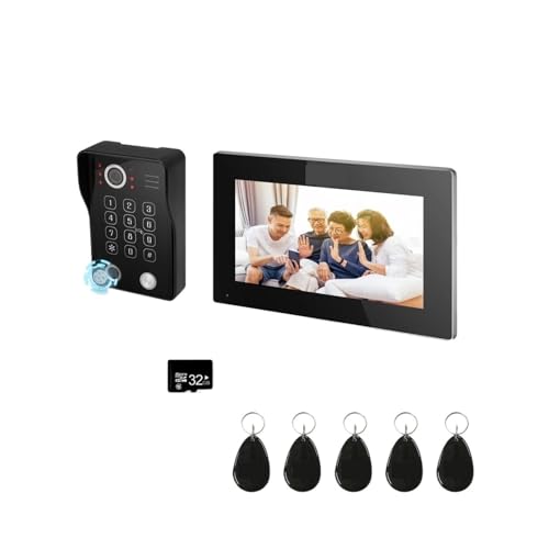 SMTYXS 7 Zoll Video-Gegensprechanlage, Türsprechanlage Mit Touchscreen Und Kabelgebundener Türklingel, 1080P, 148°, APP-Passwort, Fingerabdruck-Kartenleser-Monitor(7INCH 94218B) von SMTYXS