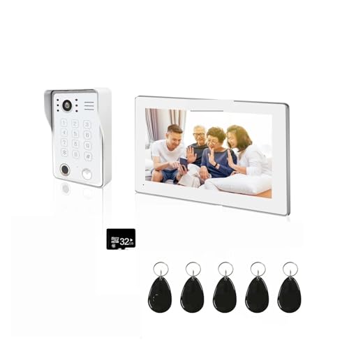 SMTYXS 7 Zoll Video-Gegensprechanlage, Türsprechanlage Mit Touchscreen Und Kabelgebundener Türklingel, 1080P, 148°, APP-Passwort, Fingerabdruck-Kartenleser-Monitor(W7INCH 94218W) von SMTYXS