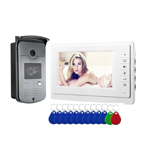 SMTYXS 7-Zoll-Video-Türklingel-Video-Gegensprechanlage for Den Innenbereich Mit ID-Schlüsselanhängern, for Entsperren Der Wasserdichten Farb-Nachtsichtkamera(V70F-ID) von SMTYXS