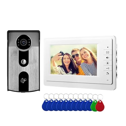 SMTYXS 7-Zoll-Video-Türklingel-Video-Gegensprechanlage for Den Innenbereich Mit ID-Schlüsselanhängern, for Entsperren Der Wasserdichten Farb-Nachtsichtkamera(V70F-IDT) von SMTYXS