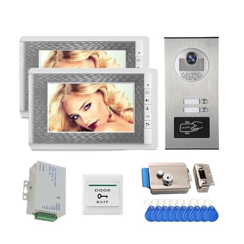 SMTYXS 7-Zoll-Video-Türsprechanlage Türklingel-Gegensprechanlage + RFID-Zutrittskontrollkamera for 2/3/4 Multi-/Familienwohnungen Elektroschloss(530-V70C-2) von SMTYXS