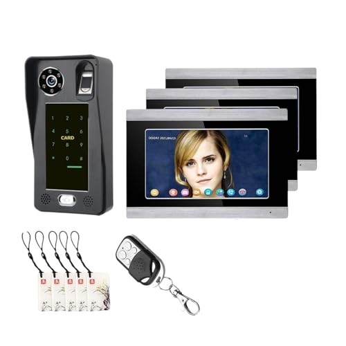 SMTYXS 7-Zoll-WiFi-Fingerabdruck-IC-Karte, Video-Türsprechanlage, Türklingel-Gegensprechanlage Mit Kabelgebundener HD 1080P-Kamera(SY711BFJRB13) von SMTYXS