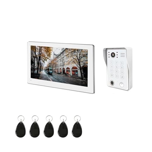 SMTYXS Video-Gegensprechanlage 7/10 Zoll Türsprechanlage Touchscreen Mit Kabelgebundener Türklingel 1080P 148° APP Passwort Fingerabdruckkarte Swipe Monitor(7inch 94218W) von SMTYXS