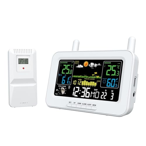 Wetterstation, Kabelloser Innen- Und Außensensor, Thermometer, Hygrometer, Digitaler Wecker, Barometer, Prognosestation, Kalender von SMTYXS