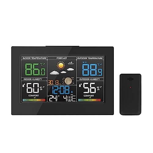 Wetterstation Uhren Drahtlose Indoor Outdoor Thermometer Tischuhr Mit Temperatur Und Luftfeuchtigkeit Snooze Wecker(8270A6) von SMTYXS