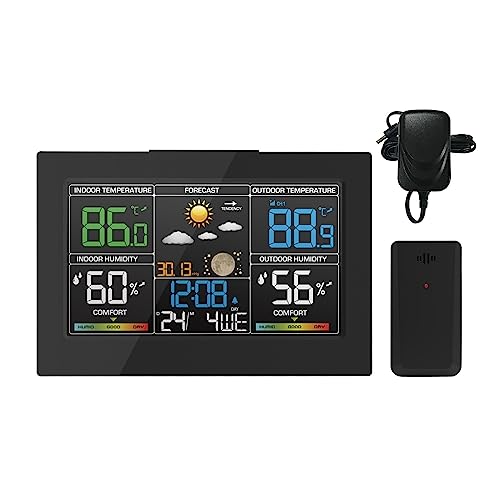 Wetterstation Uhren Drahtlose Indoor Outdoor Thermometer Tischuhr Mit Temperatur Und Luftfeuchtigkeit Snooze Wecker(8270A6) von SMTYXS