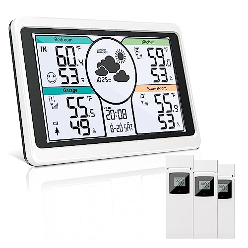 Wetterstation Uhren Drahtlose Indoor Outdoor Thermometer Tischuhr Mit Temperatur Und Luftfeuchtigkeit Snooze Wecker(8664) von SMTYXS