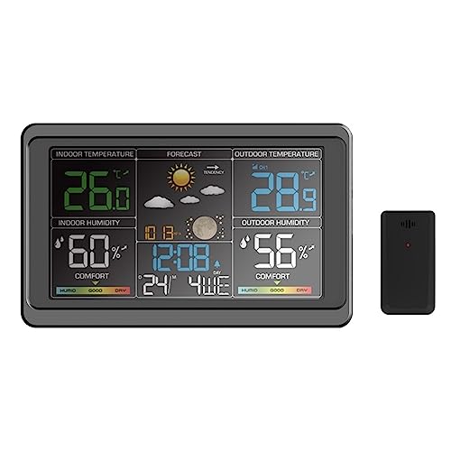 Wetterstation Uhren Drahtlose Indoor Outdoor Thermometer Tischuhr Mit Temperatur Und Luftfeuchtigkeit Snooze Wecker(8665) von SMTYXS