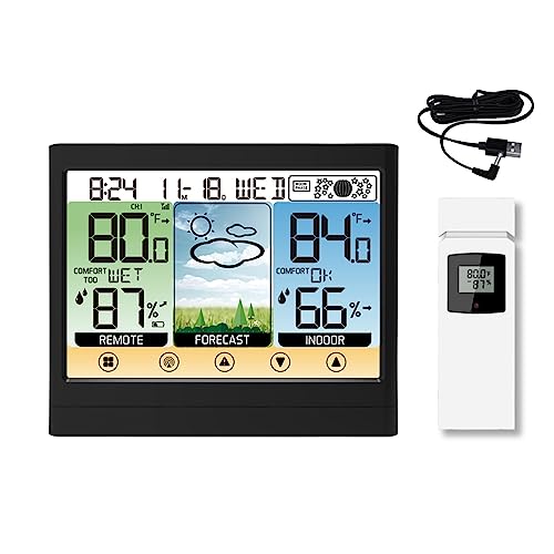 Wetterstation Uhren Drahtlose Indoor Outdoor Thermometer Tischuhr Mit Temperatur Und Luftfeuchtigkeit Snooze Wecker(8667) von SMTYXS