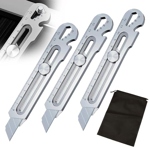 Cuttermesser Metall 3 PCS Mehrzweck Gebrauchsmesser Mehrzweck Teppichmesser Profi mit 1 Stück Aufbewahrungstasche, Mehrzweckmesser 6-in-1 Tragbarer Boxöffner Geeignet für Den Innenbereich&Heimwerker von SMTelegance