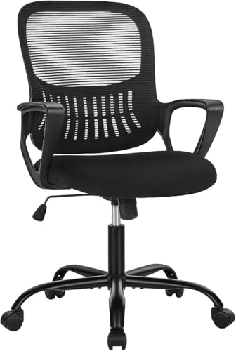 Smug Computer-Schreibtischstuhl für Heimbüro, ergonomisch, mittlere Rückenlehne, Drehgelenk mit Rollen, Bequeme Lendenwirbelstütze und Armlehne, für Schlafzimmer, Arbeitszimmer, Wohnheim, Studenten von SMUG