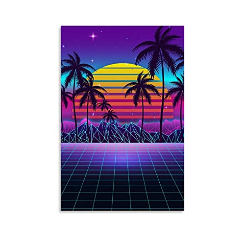 Abstrakte Poster, Sonnenuntergang, Synthwave, Leinwandkunst, Poster, Wandkunst, Kunstdruck, moderne Familie, Schlafzimmer, Dekoration, Poster, 30 x 45 cm von SMWY