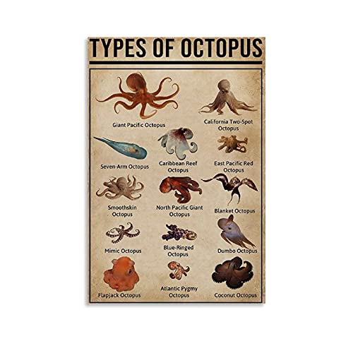 SMWY Retro-Poster Ljx WildlifeTypes Of Octopus Poster Dekorative Malerei Leinwand Wandkunst Wohnzimmer Poster Schlafzimmer Gemälde 40 x 60 cm von SMWY