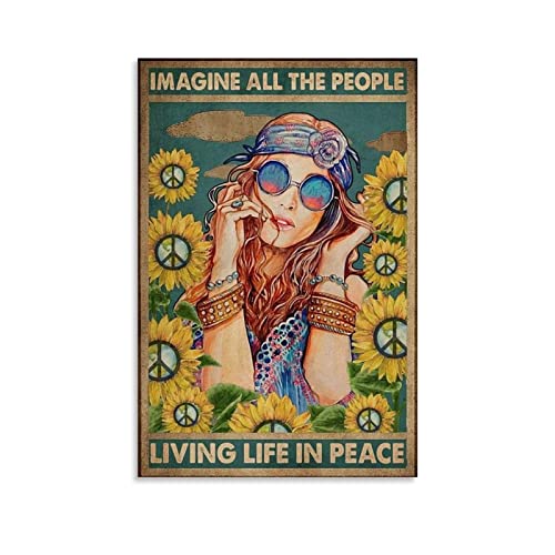 Vintage Poster DYJHippie Girl Imagine Canvas Art Poster and Wall Art Picture Print Modern Family Bedroom Decor Poster 60 x 90 cm von SMWY