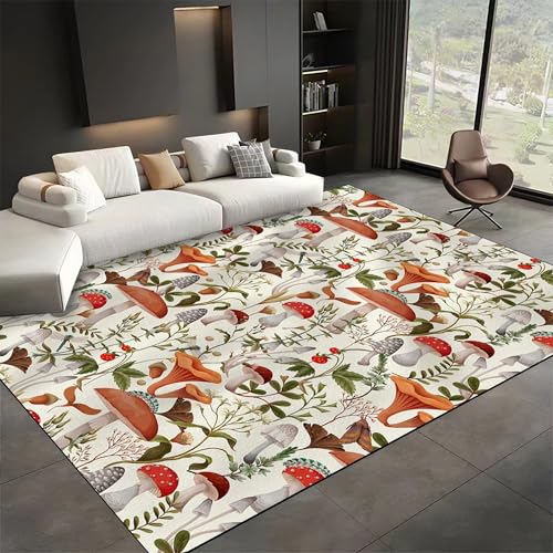 SMXVRC Böhmen Anlage Teppich, 70x140cm, Bauernhof Pilz Blume Bodenteppich, Kurzflor Atmungsaktiv Weich Waschbar Teppich Dauerhaft Pflegeleichter Teppichs für Korridor Schlafzimmer Treppe von SMXVRC