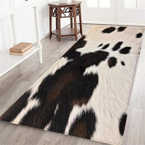 SMXVRC Kuh-Druck Wohnzimmer Teppich, 60x240cm, Schwarz Braun Rindsleder Flurteppiche, Weich Atmungsaktiv Geräuschreduzierung Atmungsaktiv Heimdekor-Teppich für Schlafzimmer Innenbereich von SMXVRC