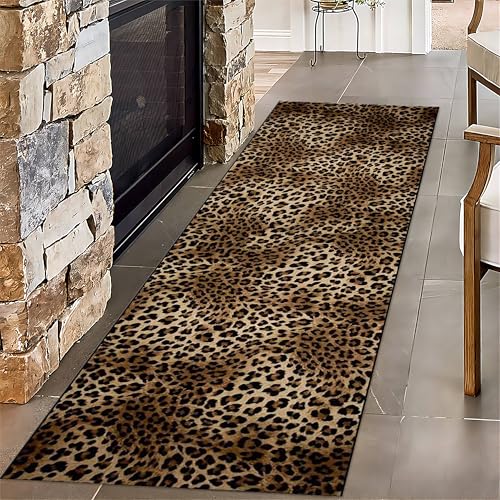 SMXVRC Leopard Gepard LäUferteppich, 60x150cm, Braun Animalprint Teppich für Den Innenbereich, StrapazierfäHig Faltbar Knitterfrei Maschinenwaschbar Teppich für Kinder Jugendliche Eintritt von SMXVRC