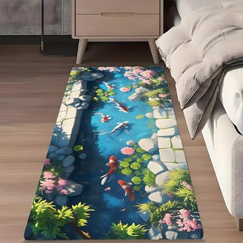 Sommer Lotus Teich Teppich Wohnzimmer, 80x220cm, Garten Bach Naturlandschaft Heimdekor-Teppich, Mit Rutschfester Rückseite Leicht zu reinigen rutschfest Teppiche für Wohnzimmer Sommer Lotus Teich Teppich Wohnzimmer, 80x220cm, Garten Bach Naturlandschaft Heimdekor-Teppich, Mit Rutschfester Rückseite Leicht zu reinigen rutschfest Teppiche für Wohnzimmer von SMXVRC