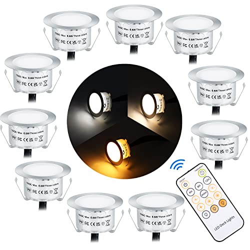 Terrassen Einbaustrahler Außen mit Fernbedienung Dimmbar, SMY 10er Set 3 Farbmodi LED Bodeneinbaustrahler IP67 Wasserdicht 12V 0.8W Ø42mm Terrassenbeleuchtung für Terrasse Treppe Gehweg Garten von SMY Lighting