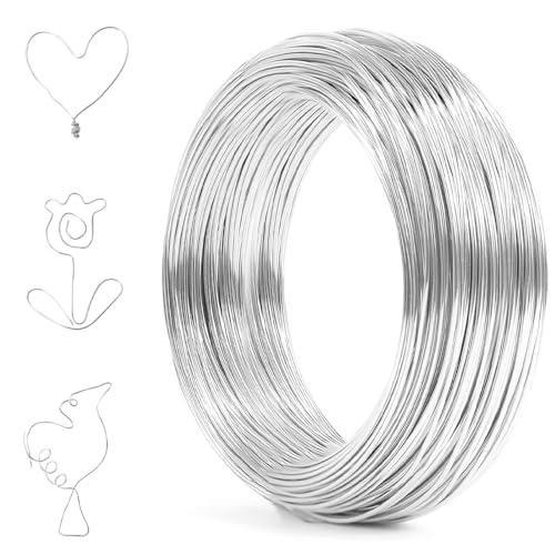 1mm x 50 m Basteldraht, Silberdraht, Schmuckdraht Aluminiumdraht Weicher & Biegsamer Draht Draht für Schmuck Dekoteile DIY-Skulpturen Kranzherstellung & Bonsai-Bäume(Silber) von SMYJDMM