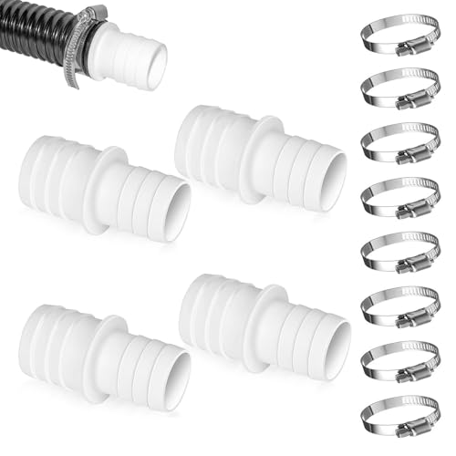 Pool Schlauchverbinder, 4 Stück Poolschlauch Verbinder, Schlauchadapter 32mm auf 38mm Ø Set mit 8 Schlauchschellen Poolschlauch Adapter Poolschlauch schlauchverbinder für Pool Garte(Weiß) von SMYJDMM