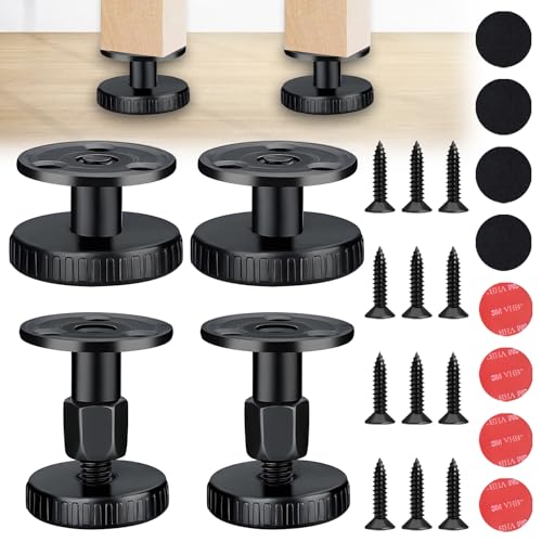 Tischbeinverlängerungen, verstellbare Nivellierfüße, 27–64 cm, robuste Möbelnivellierer für Tischschränke, Stühle, Barhocker, Schreibtisch, Kommode, Holzbeine (schwarz), 4 Stück von SMYJDMM