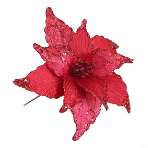 25 cm großer Weihnachtsstern mit Glitzer-Blume zum Aufhängen für Baumdekoration, Weihnachtsfeier, Zuhause, Hochzeit und Garten (rot) von SMZhomeone