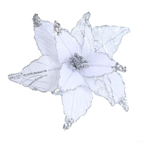 25 cm großer Weihnachtsstern mit Glitzer-Blume zum Aufhängen für Baumdekoration, Weihnachtsfeier, Zuhause, Hochzeit und Garten (weiß) von SMZhomeone