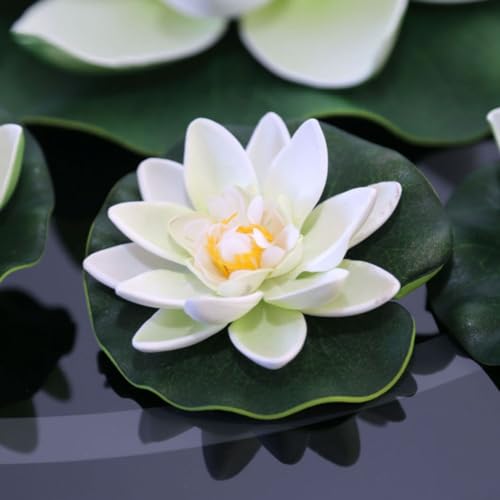 5 Stück schwimmende Lotusblumen, künstliche schwimmende Teichlilien für Pads, Blumen, realistische Seerosenrequisiten für Zuhause, Garten, Terrasse, Pool, Teich, Aquarium-Dekoration von SMZhomeone