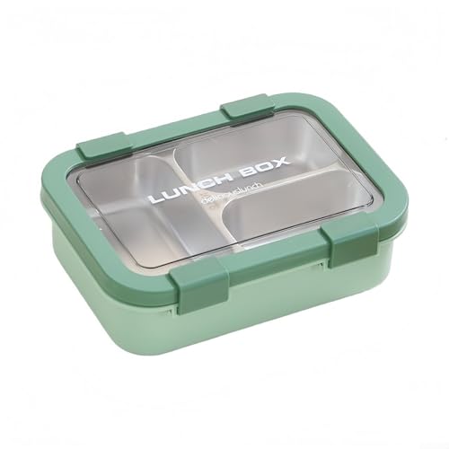 Auslaufsichere Edelstahl-Lunchbox mit abnehmbarem Tablett und sicherem Deckel, mit 3 Fächern, um Mahlzeiten frisch zu halten und getrennt für Arbeit oder Reisen (grün) von SMZhomeone