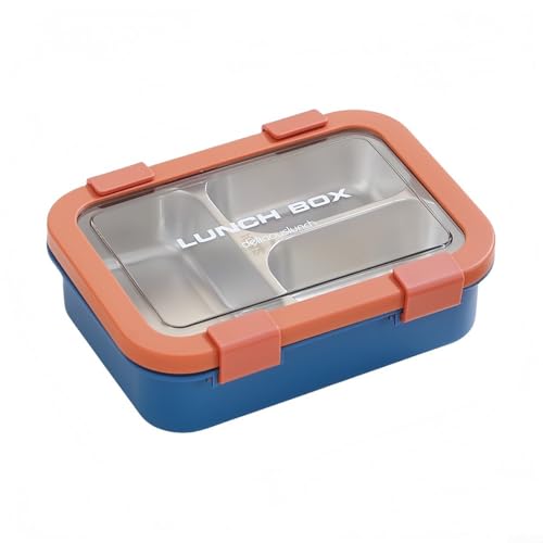 Auslaufsichere Edelstahl-Lunchbox mit abnehmbarem Tablett und sicherem Deckel, mit 3 Fächern, um Mahlzeiten frisch zu halten und getrennt für Arbeit oder Reisen (orange) von SMZhomeone