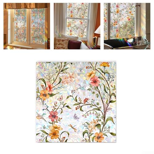 Buntglas-Fenster-Sichtschutzfolie, doppelseitig, statisch haftend, dekorativer Glasaufkleber für Zuhause, UV-blockierend, Wärmeregulierung (40 x 100 cm) von SMZhomeone