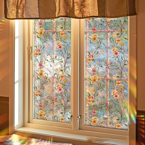 Buntglas-Fenster-Sichtschutzfolie, doppelseitig, statisch haftend, dekorativer Glasaufkleber für Zuhause, UV-blockierend, Wärmeregulierung (40 x 200 cm) von SMZhomeone