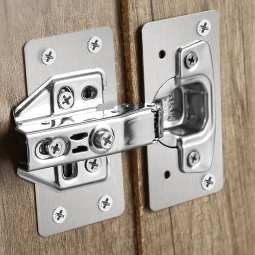 Edelstahl-Schrankscharnier-Reparaturplatte mit Schraubenset für Türverkleidungen und Seitenplattenreparatur, geeignet für mehrere Möbelanwendungen (1# (2# (Basisreparaturplatte), 1 Stück von SMZhomeone