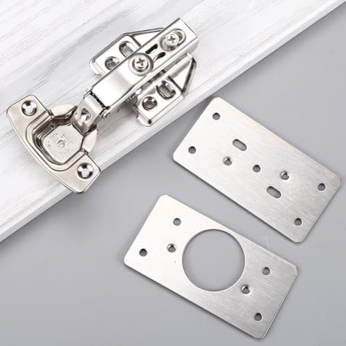 Edelstahl-Schrankscharnier-Reparaturplatte mit Schraubenset für Türverkleidungen und Seitenplattenreparatur, geeignet für mehrere Möbelanwendungen (1# (2# (Basisreparaturplatte), 4 Stück von SMZhomeone