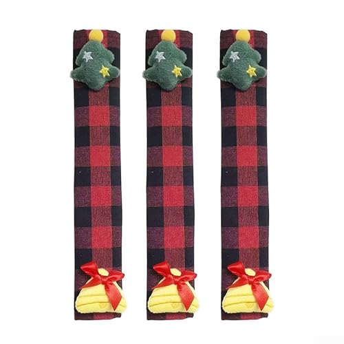 Festliche Kühlschrankgriffabdeckungen mit 3D-Weihnachtsmann-Schneemänner-Elch-Designs, Vliesstoff, Küchengeräte, Griffschutzabdeckungen (E) von SMZhomeone