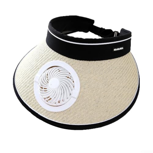 Kühlender Sonnenblenden-Hut mit eingebautem Ventilator, ideal für Outdoor-Aktivitäten, Wandern und Camping, mit verstellbarer Größe (kleiner Strohhut beige) von SMZhomeone