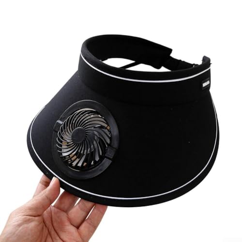 Kühlender Sonnenblenden-Hut mit integriertem Ventilator, ideal für Outdoor-Aktivitäten, Wandern und Camping, mit verstellbarer Größe (großer Strohhut schwarz) von SMZhomeone
