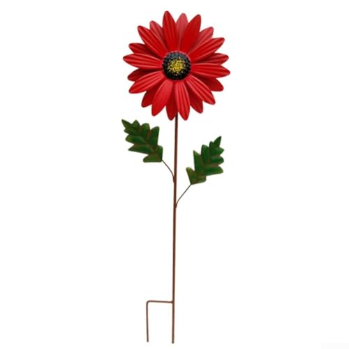Metall-Gänseblümchen-Gartenstecker, 69 cm, bunt, gelb, blau, rot, Blume, Hof-Ornament für den Außenbereich, Garten, Terrasse, Rasen-Dekoration (rot) von SMZhomeone
